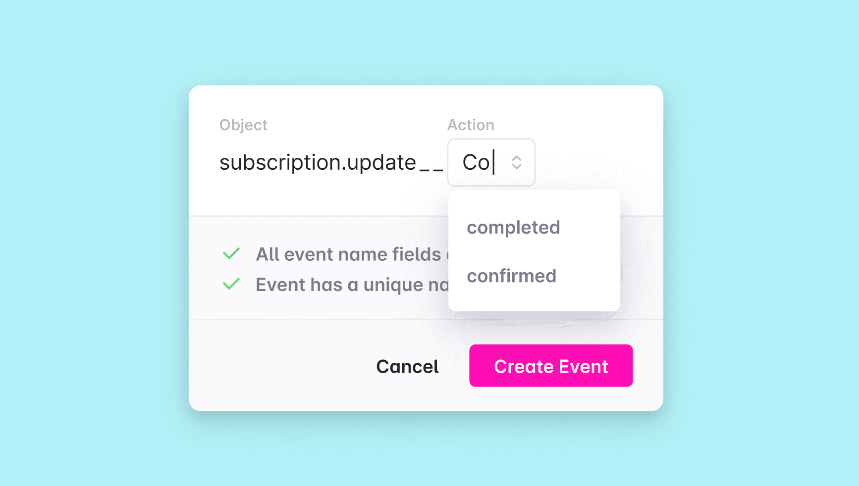 Creating new events with event name rules in place